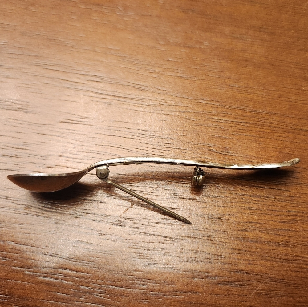 Tiny Antique Sterling Silver Spoon Brooch Pin With Patent# 235 - Picture 5 of 10